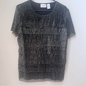 Black and Silver Shimmery Tiered Short Sleeve Top Size Medium